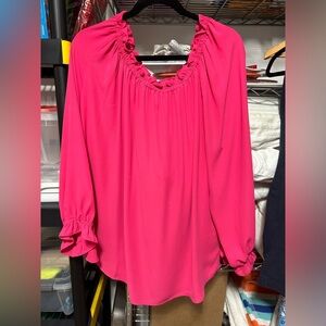Polyester ruffled hot pink blouse by Talbots